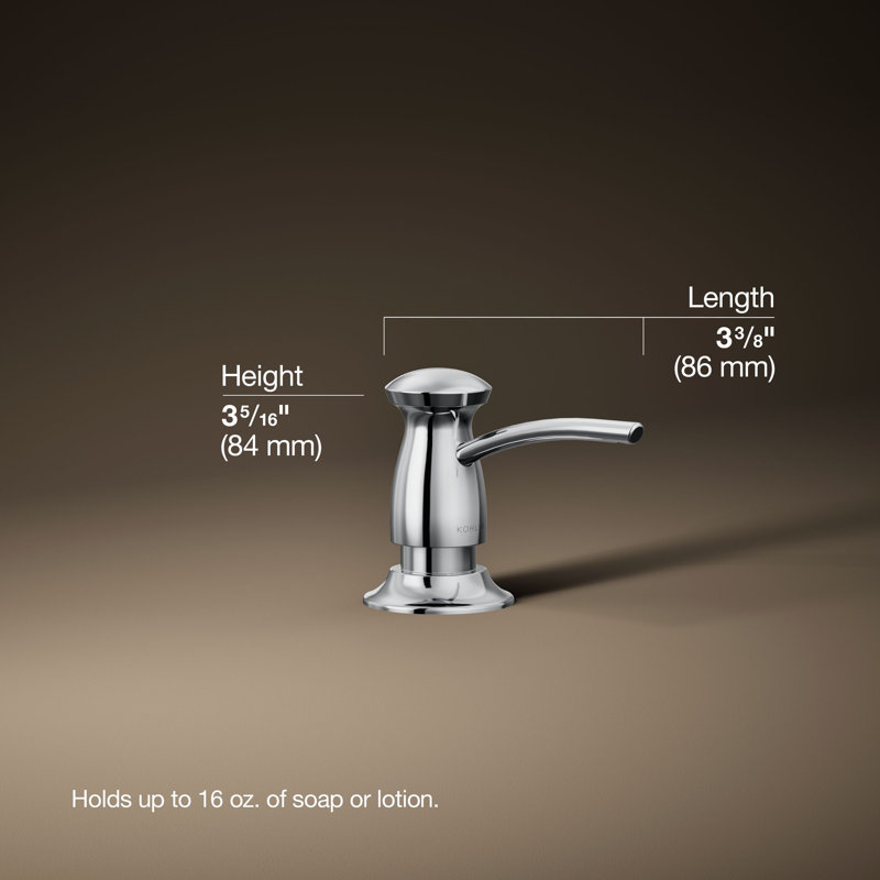 Transitional Design Refillable Soap Dispenser, Lotion Dispenser for Bathroom or Kitchen, Polished Chrome