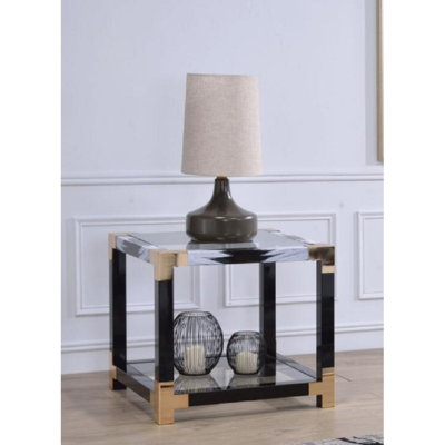 Table de bout en verre avec plateau supérieur et inférieur