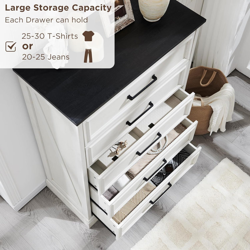 32 " W 5 - Drawer Dresser, Black/White