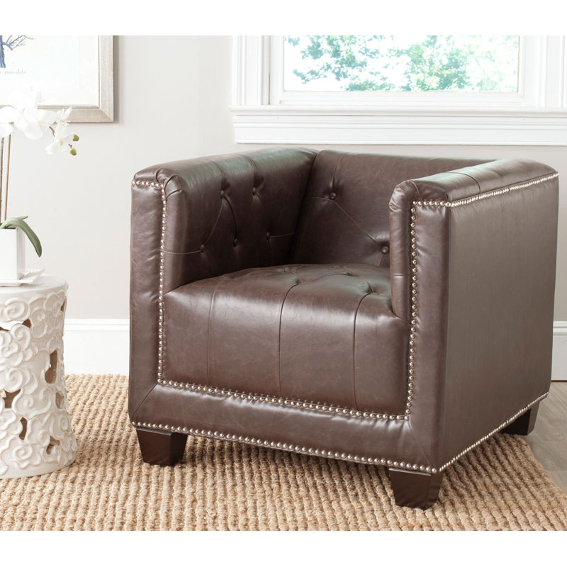 Fauteuil club capitonné de 82,04 cm de large, Similicuir brun