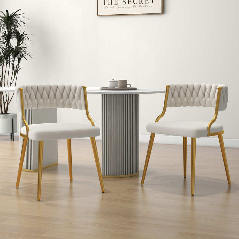 Ginko Tufted Velvet Dining Chair, Ivory, 2