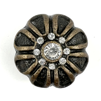 Ensemble de six boutons de tiroir en fer et en faux cristal noir et doré