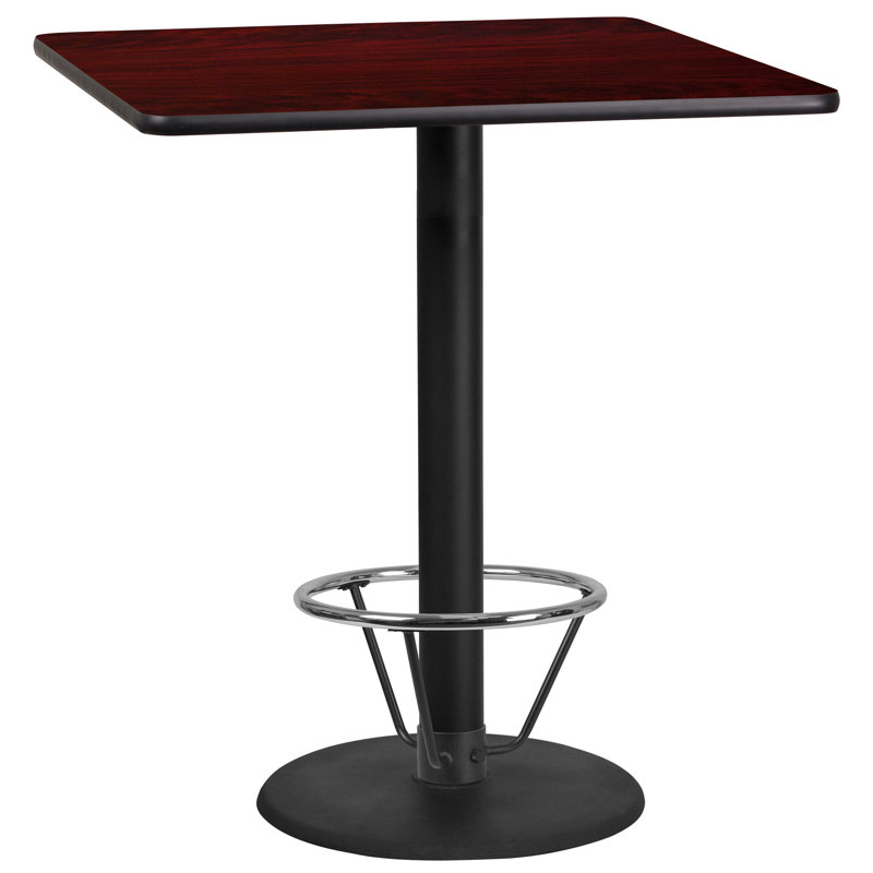 Plateau de table rectangulaire en stratifié avec base ronde et anneau de pied Basnight, Acajou