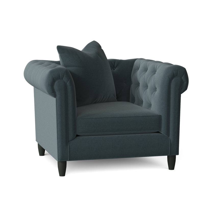 Fauteuil Chesterfield l 43 po Caspar, Microfibre performance gitane bleu gitan
