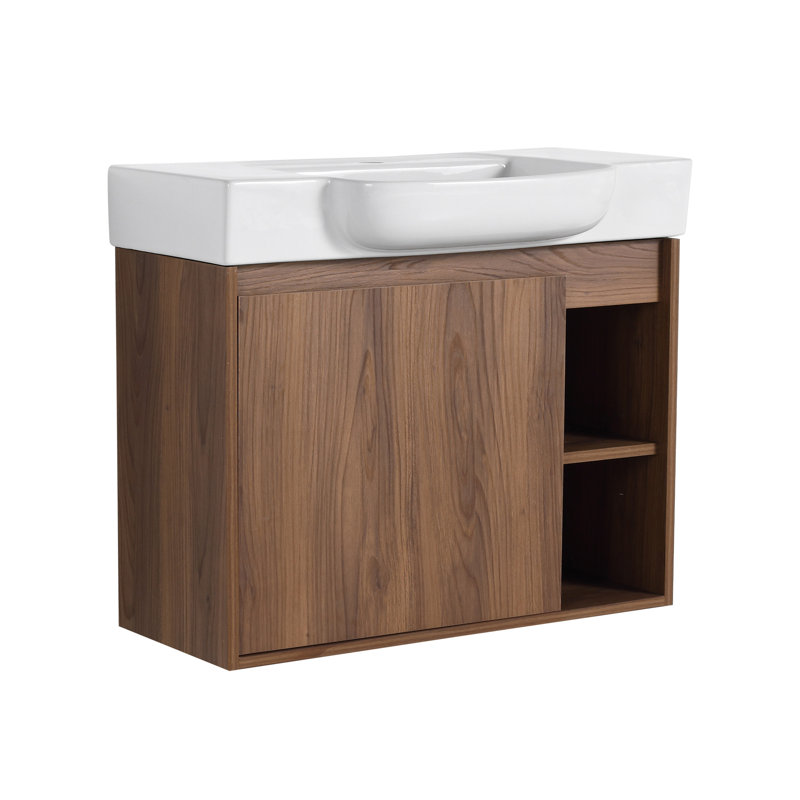 Meuble-lavabo mural 28 po avec lavabo en céramique blanche et porte à fermeture en douceur, emballage