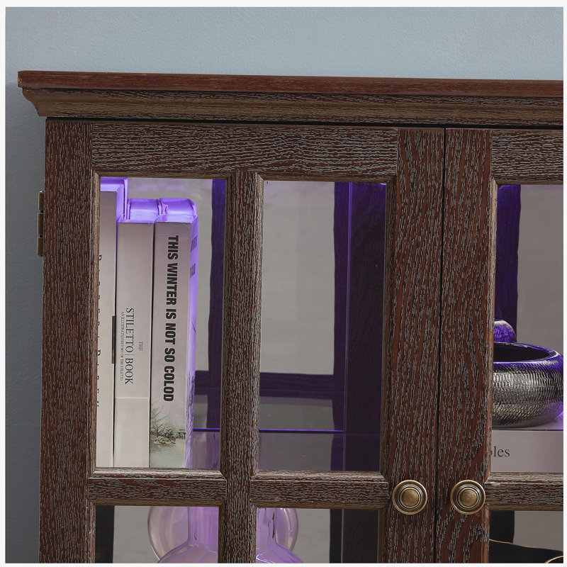 Vitrine à DEL vitrine antique avec portes en verre Tablettes réglables pour objets de collection Vitrine rétro à quatre portes pour la maison ou le bureau Vitrine antique CHERRY