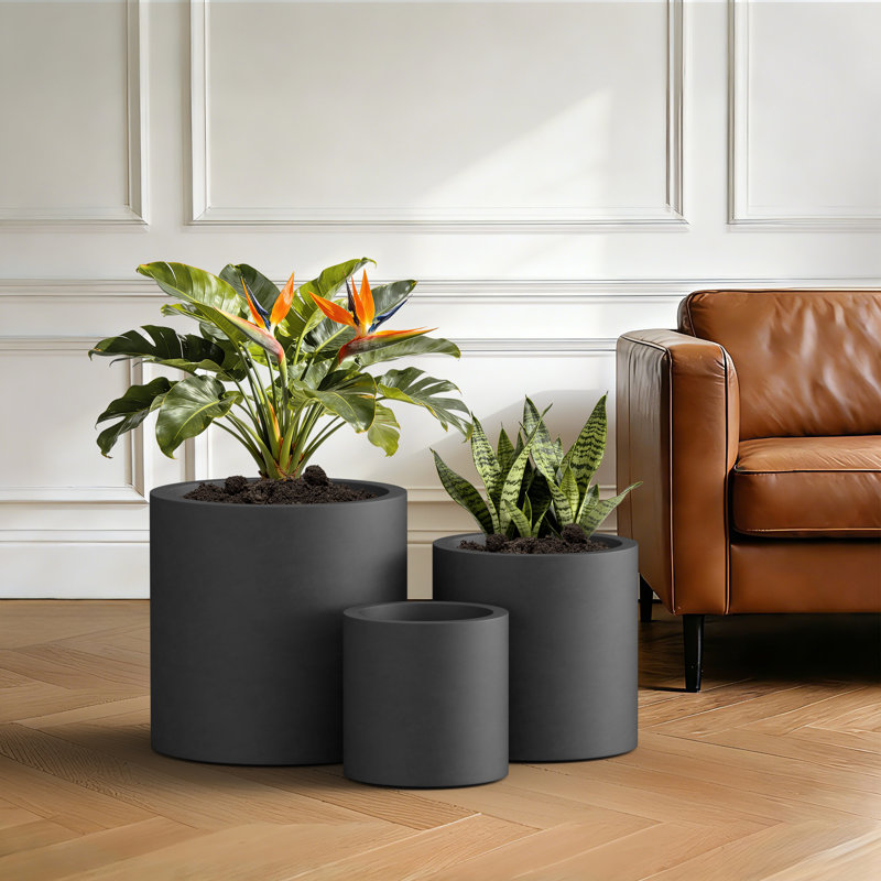 Centonze 3-Piece Pot Planter Set, Dark Charcoal