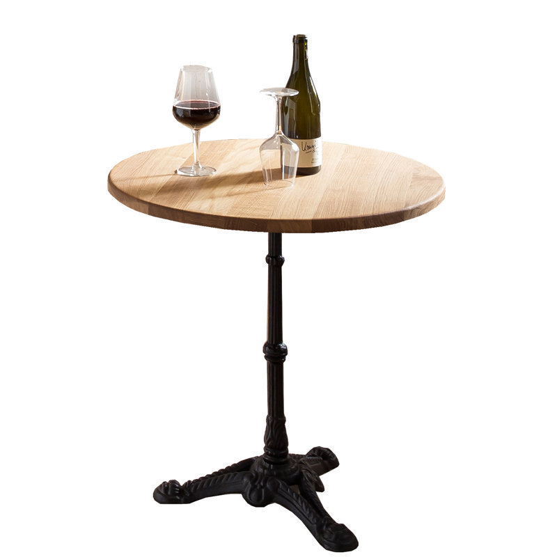 Gia Oak Round Solid Wood Top Metal Base Dining Table
