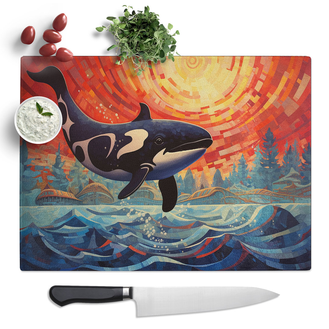 Orca Whale Abstract  Glass Chopping Board