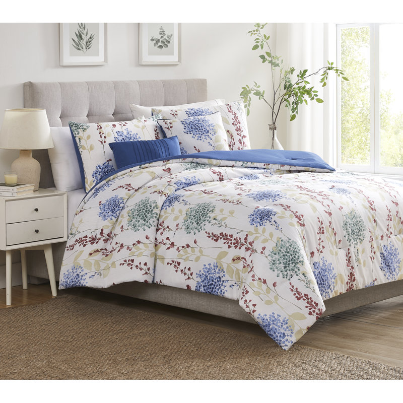 Danika Floral Microfiber Comforter Set, Queen Comforter + 4 Additional Pieces