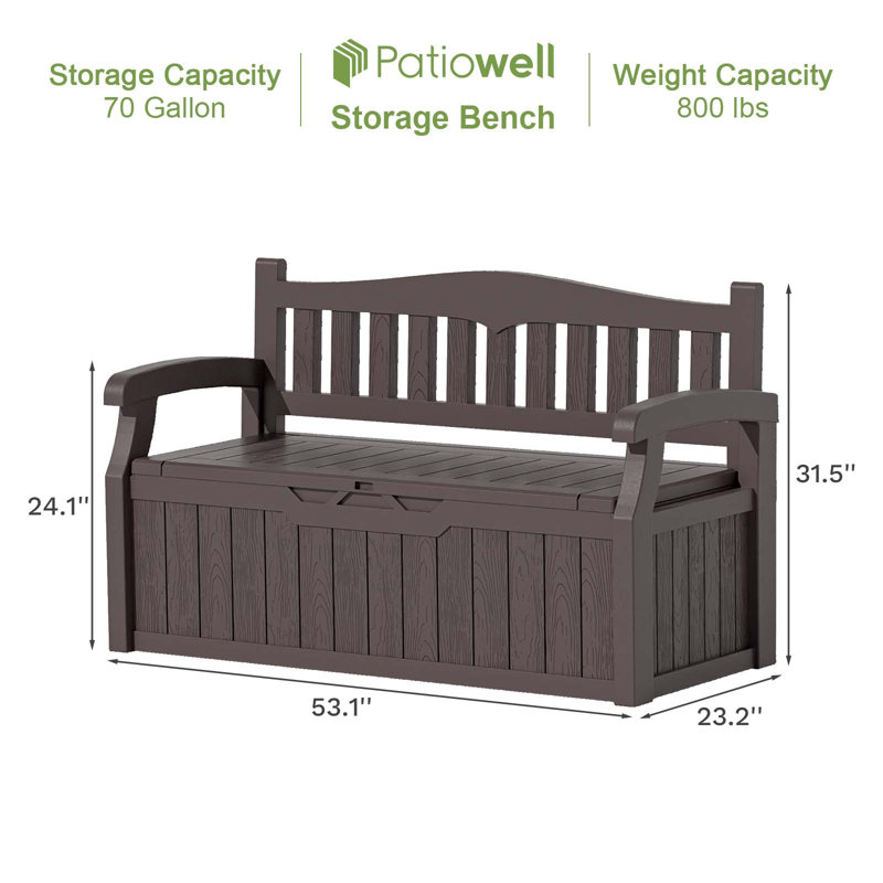 Patiowell 70 Gallons Storage Bench Durable Resin Outdoor Storage Deck Box For Furniture and Supplies, Brown