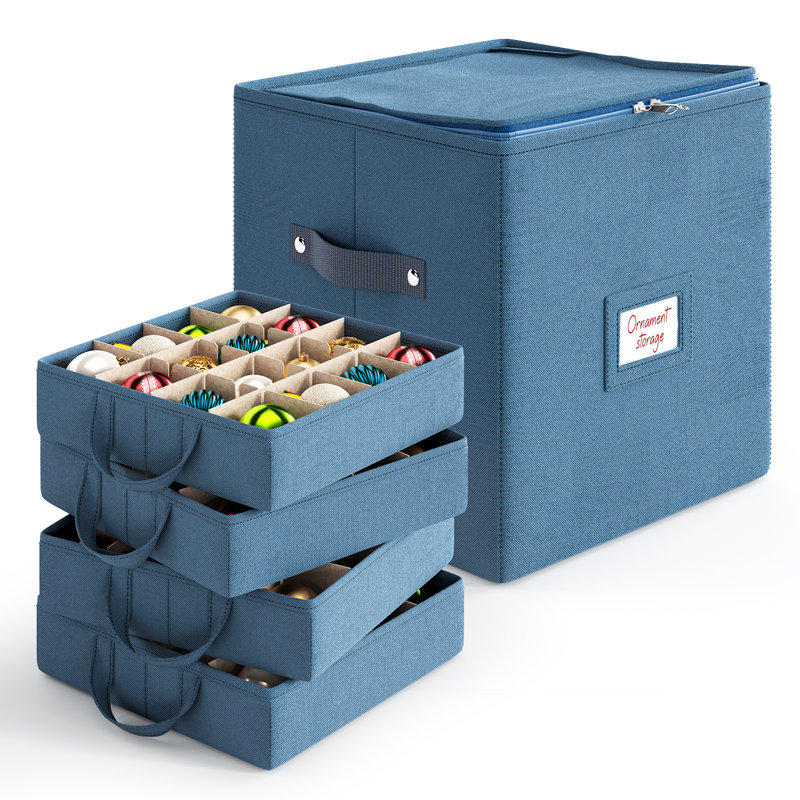 The Holiday Aisle Christmas Ornament Storage Box With Adjustable Dividers, 13" H x 13" W x 13" D