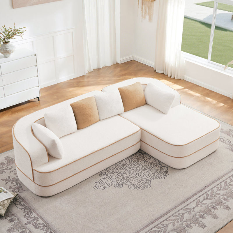 Canapé modulaire en velours Saraland, Orienté à droite, Ourson blanc
