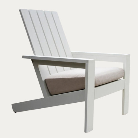 White outdoor Adirondack chair with cushion