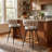 Modern Beige Upholstered Bar Stool With Woven Look Backrest & Fixed Black Metal Frame Stable Counter Height Stool For Kitchen Breakfast Bar Or Cafe, Set Of 2-1110269501-1120969730