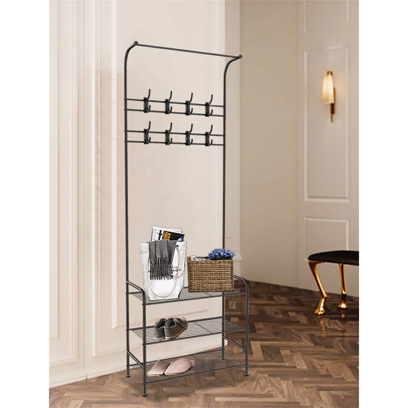 Iron Freestanding 8 - Hook Coat Rack, Black