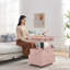 Table de bout roulante à hauteur ajustable laquée ultrabrillante avec station de charge et roues universelles avec freins, table à plateau relevable multifonctionnelle avec tiroirs de rangement pour la chambre à coucher du salon-129593855
