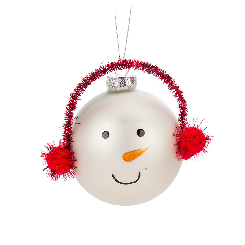 Ornement boule bonhomme de neige avec oreillettes