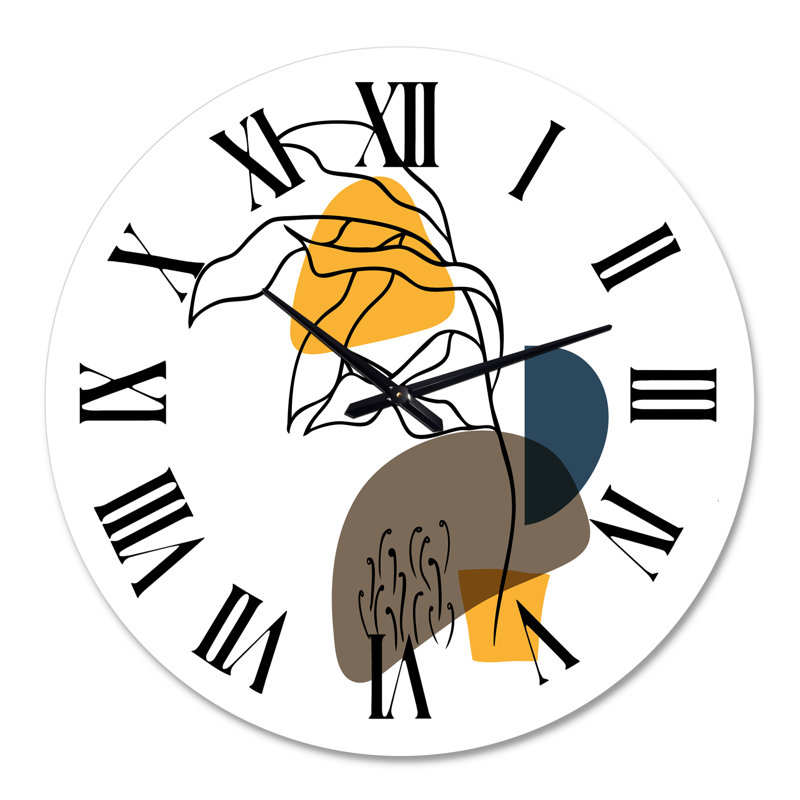 Fleurs abstraites sur des formes minimales V - horloge murale moderne, Surdimensionné