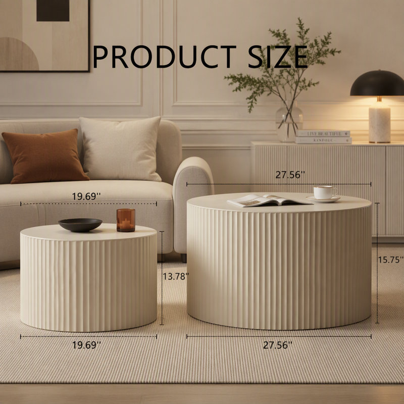 Table basse ronde en bois, H 15,75 po x l 47,25 po x P 47,25 po, Beige+Cream