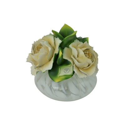 Diffuseur d'huile de porcelaine 8 po avec pivoines crème Capodimonte