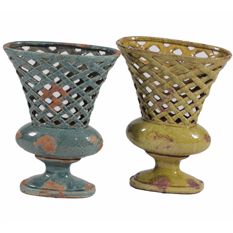 Vase de plancher en céramique Evanoff, H 14 po x l 11 po x P 11 po