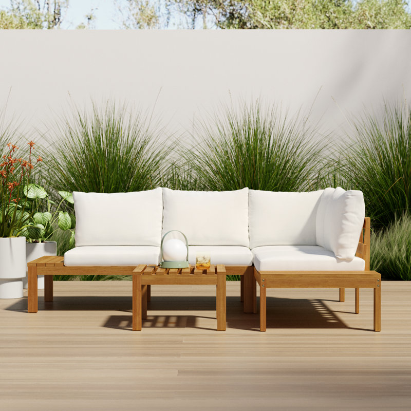 Tempo 3 Piece Sectional Seating Group with Cushions, White Performance
