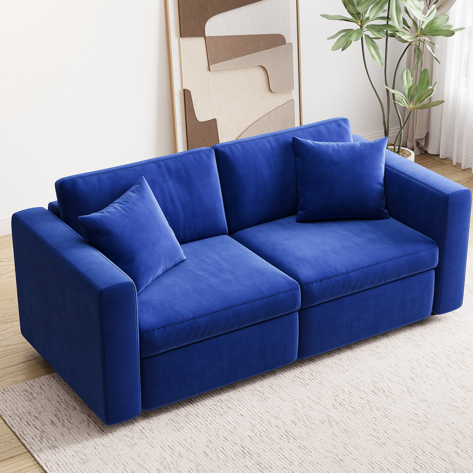 Mercer41 71" Modular Loveseat Sofa With Seat Storage, Comfy Velvet ...