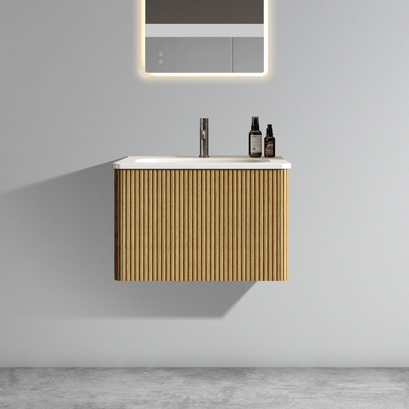 Meuble-lavabo rayé 24 po avec lavabo en céramique, Chêne