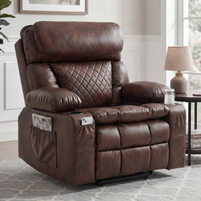 Fauteuil inclinable surdimensionné de 42,5 po à deux moteurs avec massage chauffant, fauteuil électrique avec rangement réglable pour appui-tête et accoudoirs, porte-gobelets et poche latérale