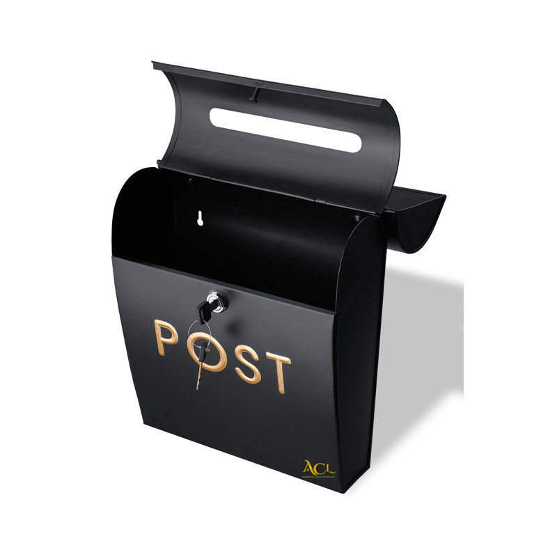 Buecker Aluminum Wall Mounted Post Box, Black, 38cm H x 30cm W x 12.5cm D