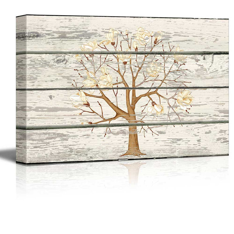 "Arbre de cerisier en fleurs, hachures, œuvre d'art rustique", H 12 po x l 18 po