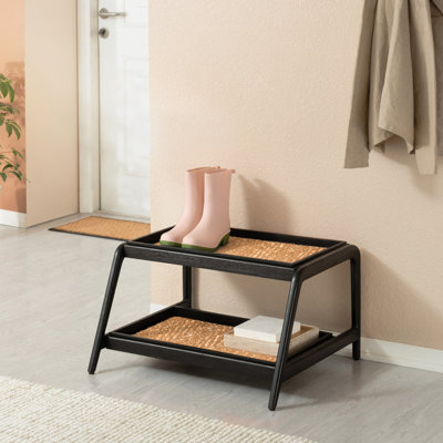 Premium Solid Wood Boot Tray Stand with Natural Coir Mat - Entryway & Mudroom Shoe Organizer