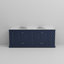 Meuble-lavabo double bleu marine 84 po X P 22 po D, dessus en quartz blanc et ensemble de robinet-117844358