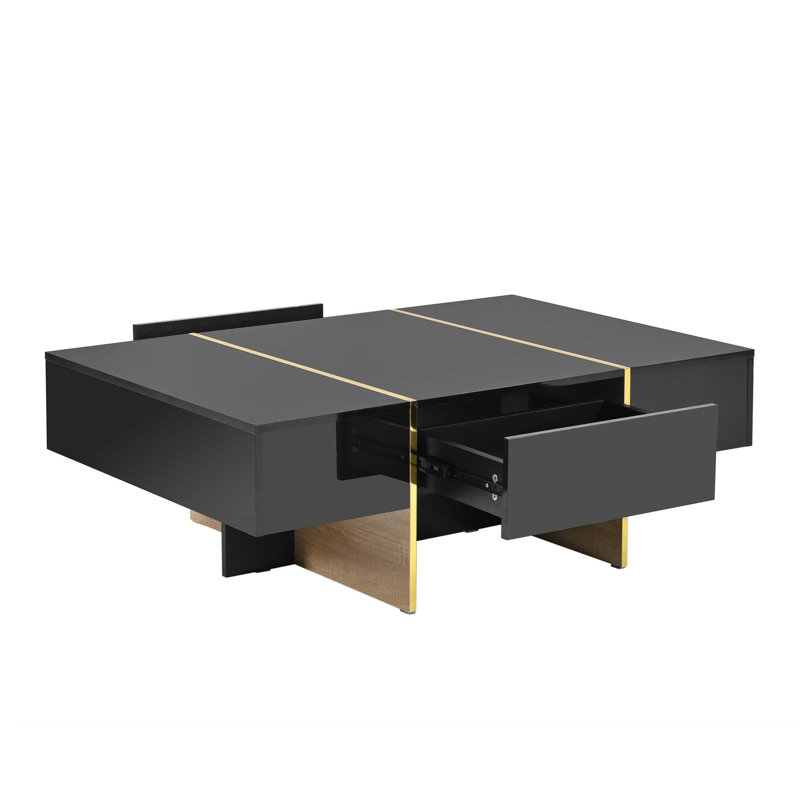 Table basse moderne à 2 tiroirs, Noir