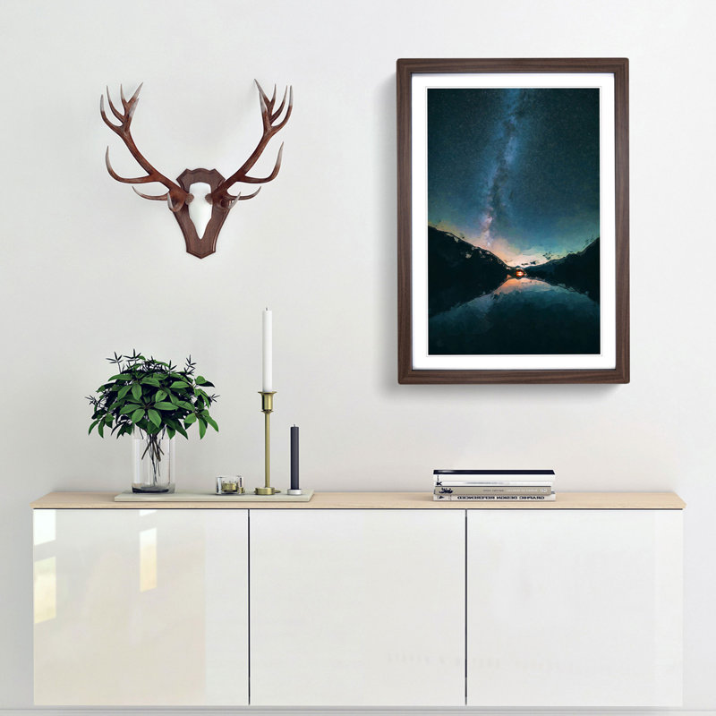 Milky Way Above a Lake in Italy in Abstract - Picture Frame Graphic Art Print, 65cm H x 48cm W x 2cm D, Walnut Framed