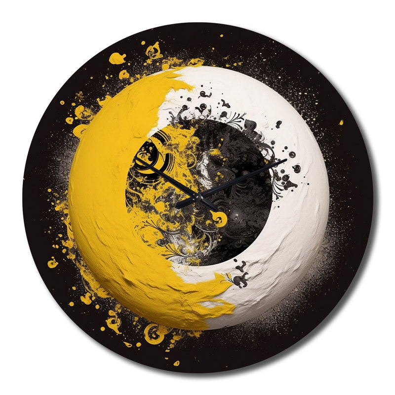 Yellow White Yin And Yang Wall Clock, Extra Large