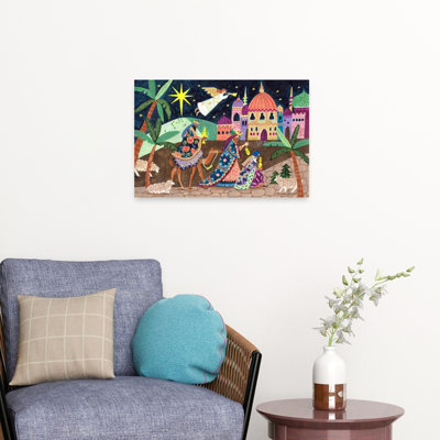 «Three Wise Men And An Angel Christmas», impression de palmier abstrait coloré, paysage, nature, impression murale