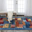 Tapis abstrait en laine touffeté à la main bleu foncé / brun / rouge-68439720