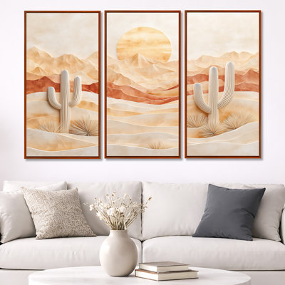 «Cream Desert Scene II - Landscape», art mural 3 pièces