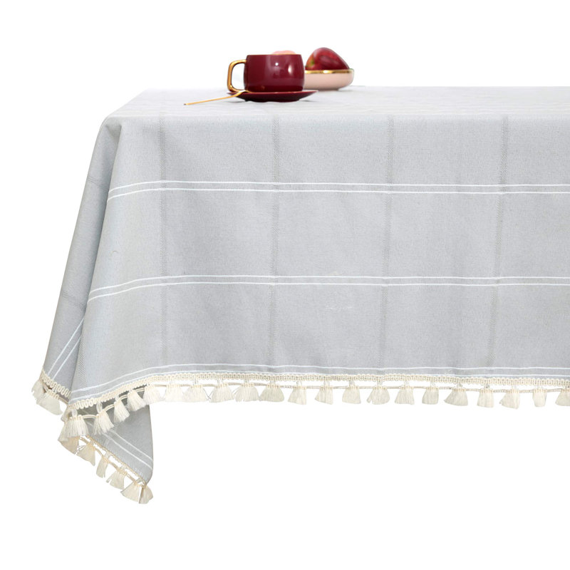 Tablecloths Square Poly-Cotton Blend Tassel Waterproof Fade Resistant Table Cover for Outdoor Picnic, 108" Rectangle