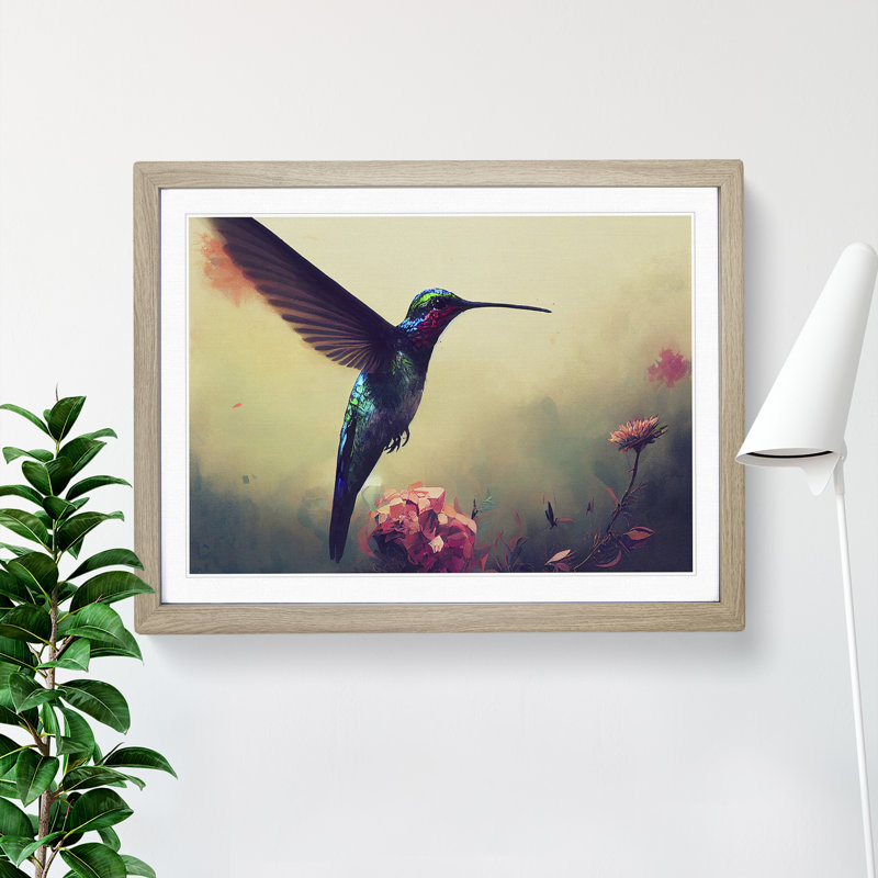 Hummingbird Vol.4 Abstract - Framed Print, 46cm H x 64cm W x 2cm D, Oak