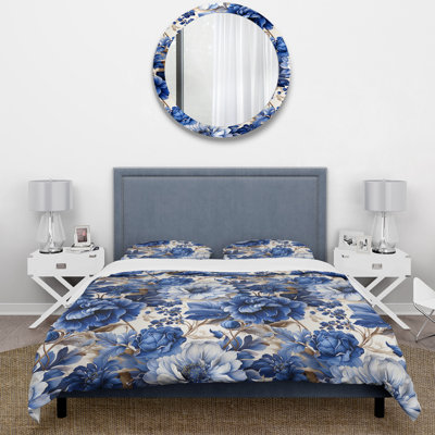 Cobalt Blue Renaissance Victorian Pattern Floral Duvet Cover