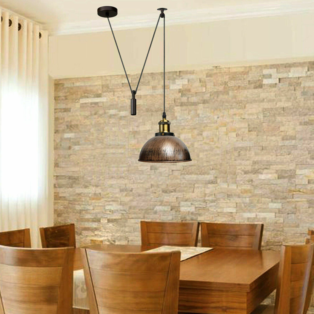 Borough Wharf Industrial Pulley Pendant Light – Adjustable E27 Ceiling Hanging Lamp with Retro Metal Dome Shade for Kitchen & Living Spaces