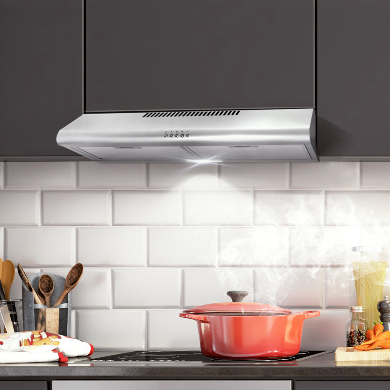 Cosmo 30 in. Delta Collection Ducted Under Cabinet Range Hood, Button Controls, Reusable Filters, LED Lights, Stainless Steel