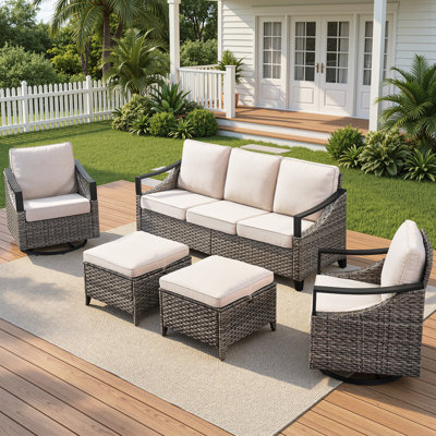 Ensemble de chaises pivotantes d'extérieur en osier 5 pièces avec repose-pieds et table d'appoint