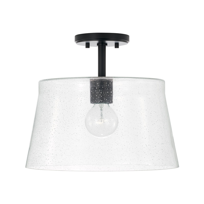 Luminaire suspendu en verre bullé transparent l 14 po x H 14 po, Laiton vieilli