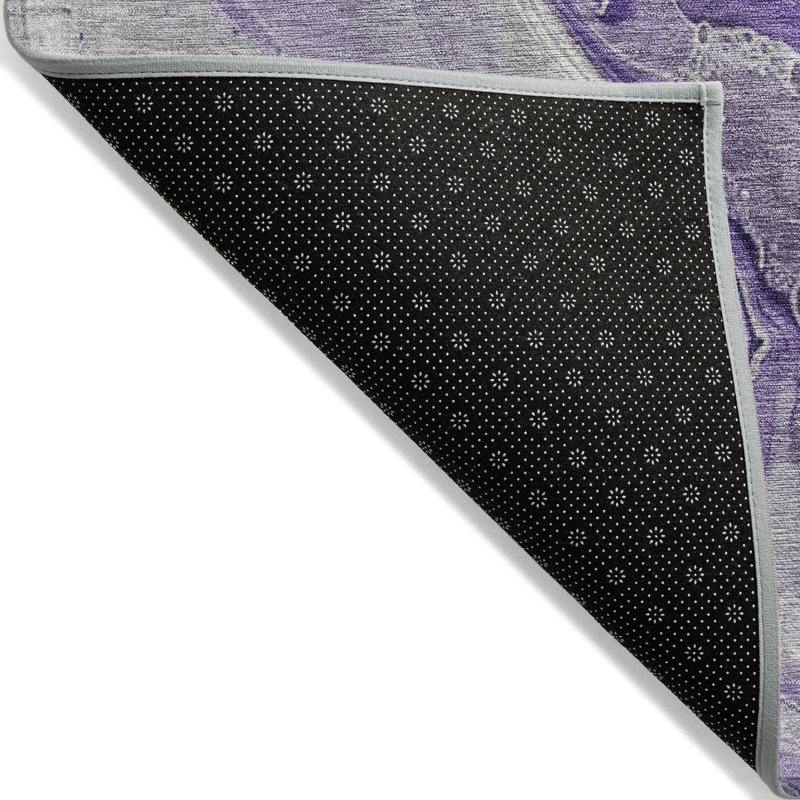 3' X 5' Purple And Ivory Abstract Washable Indoor Outdoor Area Rug