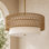19.7'' Farmhouse Rattan Chandeliers for Dining Room, 3-Light Boho Light Fixtures Rattan Pendant Light Fixture with Fabric Shade Drum Chandeliers for Bedroom Dining Room Foyer Kitchen Hallway