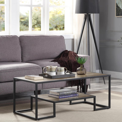 Table basse rectangulaire à 1 niveau, chêne rustique et noir